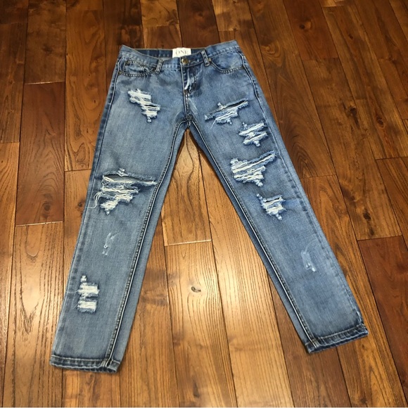One Teaspoon Awesome Baggies Straight distressed  Denim Jeans Blue Size 24 - Picture 9 of 14